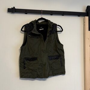 Green and Black Sleeveless Hooded Vest